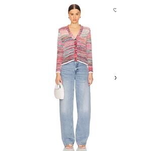 Veronica Beard Sweater Medium Ansonia Striped Cardigan Pink Multi Preppy Luxury